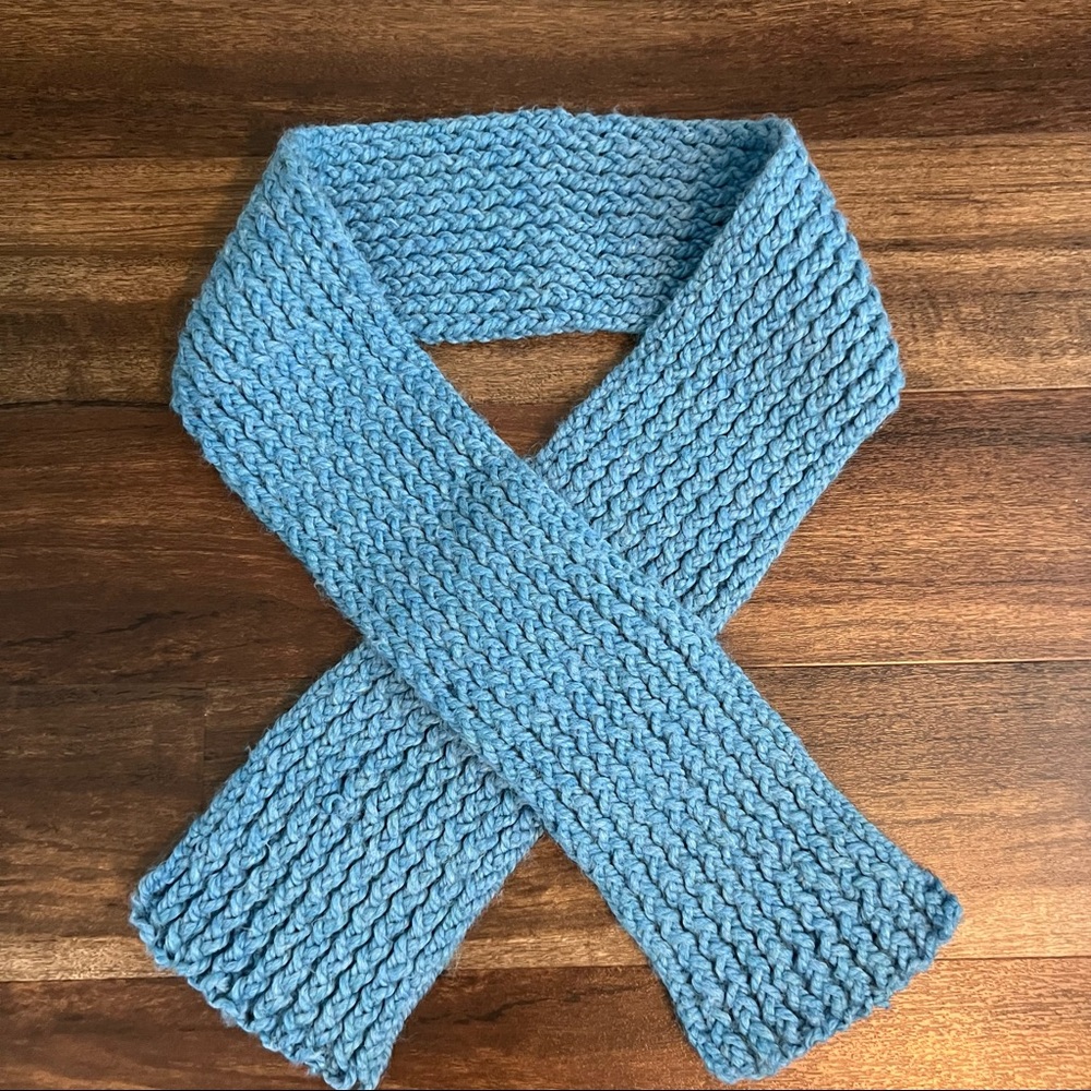 Hand knitted blue scarf